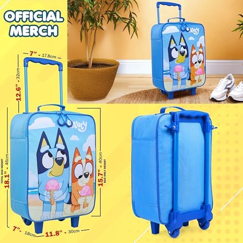 Bluey Kids Suitcase with Wheels Carry On Luggage for Boys Girls Foldable Travel Bag Small Rolling Cabin Case with Handle Lightweight Gifts for Kids S (L18inch x W11.8inch - 15L, Blue)
