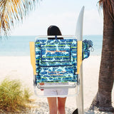 Tommy Bahama 2-Pack 4-Position Extended 12.8" seat Height Easy in-Easy Out Folding Backpack Beach Chair, Blue Tropical Leaves