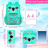 3PCS Bookbag for Girls, Sequin Backpack with Lunch Box, 15" Kids Preschool School Bag for Elementary Toddler Students - Green Koala