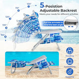 Giantex Backpack Beach Chair, Foldable Camping Chair with 5 Adjustable Position, Cup Holder, Storage Pockets, Straps, Towel Rack, Pillow, Lay Flat Lawn Chair for Patio Outdoor, Blue Stripe