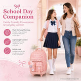 CCJPX 3Pcs Rolling Backpack for Girls, Roller Wheeled School Bookbag, Bow Wheels Backpacks with Lunch Box for Kids (Pink)