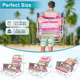 Suteck Beach Chair, Adjustable 5-Position Backpack Beach Chairs for Adults Kids, Foldable Lay Flat Chair with Cooler Bag, Cup Holder and Lumbar Pillow, Reclining Lay Down Chairs (1, Rainbow Pink)