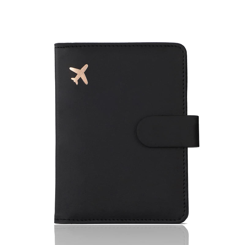 Melsbrinna Premium Leather Passport Holder Covers Case, Waterproof Rfid Blocking Travel Wallet Passport Holder with Pen Holder, Cute Passport Book for Women/Men (Simplicity, AH-Black)