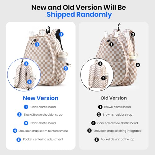 Mosthink Pickleball Racket Backpack Tennis Bag for Women Water-Resistant and Machine Washable Tennis Backpack，Lightweight Sports Bag for Pickleball, Badminton (Plaid Brown)
