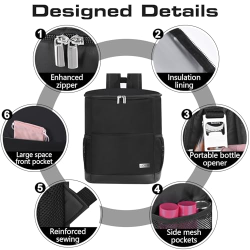 Wolka Insulated Cooler Backpack Small- Leak Proof Backpack Cooler 30 Cans, Waterproof Lightweight Cooler Bag for 12h Hot/Cold Retention - Portable Soft Cooler for Travel, Camping, Beach -Black