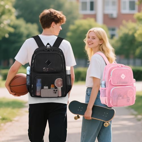 QIXIHU Mesh Backpack for Girls Boys Kids, Heavy Duty Mesh Bookbag, Net Backpack See Through for School,Beach,Swimming,Work,Travel (Black)