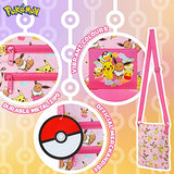 Pokemon Cross Body Bag for Girls Pikachu Eevee Pink Shoulder Bag Kids Girls Accessories Adjustable Strap Bags for Girls Official Merchandise Pokemon Gifts