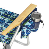 Tommy Bahama 2-Pack 4-Position Extended 12.8" seat Height Easy in-Easy Out Folding Backpack Beach Chair, Blue Tropical Leaves