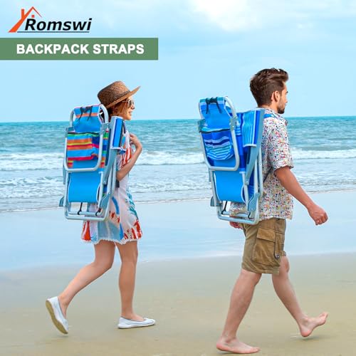 2Pk Aluminum Extra Wide 5-Position Lay Flat Folding Backpack Beach Chairs for Adults, with Cooler Bag, Cup&Phone Holder, Towel Bar for Outdoor Lawn Picnic Sport, Portable Camping Chairs, Multi Stripes