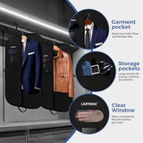 LAZYSEAL Garment Bag for Closet Storage and Travel 43-Inch Waterproof Dustproof Suit Luggage Bag Unisex Clothes Bag Durable 600D Oxford Fabric 2-in-1 Hanging Suit case Coat Bag for Man, Woman