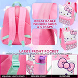 Hello Kitty Sanrio Girls Backpack, 18 inch, 3D Bow Kawaii Anime Rucksack Daypack for Kids Cute Stuff Back to School Supplies Gifts for Girls