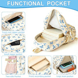 OKBXYUT Bow Backpack for Women, 3 Pcs Cute Kawaii Backpack College Laptop Rucksack Travel Daypack Coquette Aesthetic Nylon Rucksack (White Blue)