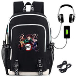 Roffatide Anime Backpack for Boys Printed Schoolbag Laptop Rucksack with USB Charging Port & Headphone Port Black