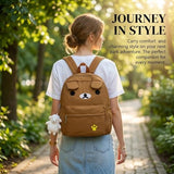 Roozxbscen Cute Bear Backpack for Women Nylon Cartoon Kawaii Daily Bag Lightweight Travel Daypack with Soft Cloud Pendant (White)