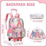 Meetbelify Rolling Backpack for Girls Backpack with Wheels for Elementary Student Kids School Bag with Lunch Box Pencil Case for Girls Ages 6-8 Years Old Pink A