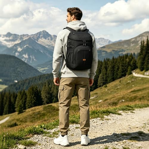 Pritent Cooler Backpack for Men Women Insulated Waterproof Backpack Coolers Leak Proof Cooler Bag Lightweight Lunch Backpack for Camping Beach Travel Picnic(Black,30 Cans)