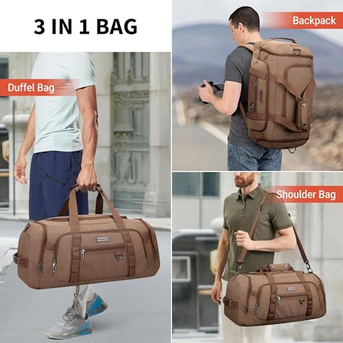 WITZMAN Canvas Duffle Bag for Men 3 in 1 Convertible Backpack 40L Travel