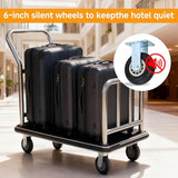 Hotel Luggage Cart - Heavy Duty Bellman Trolley with Bumper Guard, Stainless Steel Hotel Trolley with Black Carpet & 6" Rubber Silent Wheels for Resorts (42" L x 26" W x 38" H)