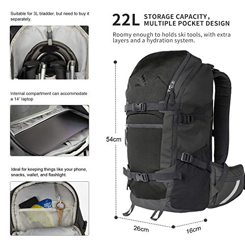 Unigear Ski Backpack, 22L Snowboard Travel Backpack 900D Polyester Waterproof Backpack for Snowboard, Ski, Camping, Hiking (Black)