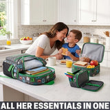 Get Trend Minecraft Kids Backpack Set for Boys with Insulated Lunch Bag & Pencil Case, 3 Pc Book Bag with Padded Straps for School, Travel, Creeper Gamer Gifts for Boys (Grey/Green Minecraft)
