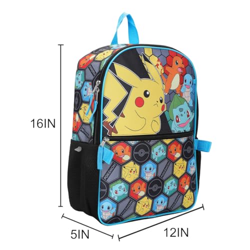 BIOWORLD Boys Pokemon Starters 16" Backpack Five-Piece Set w/Padded Utility Case, Medium Utility Case, Lanyard with Pokeball Charm, and Carabiner (Little Kid/Big Kid) Blue One Size