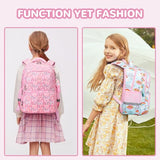 MUSEVOS Kids Backpack, Kawaii Printed Girls Bookbags for Preschool, Lightweight School Backpack for Primary and Elementary and Kindergarten, Waterproof Teen Backpacks, Pink/Rainbow