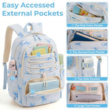 WOBAGMEN Corduroy Backpack for Kids Girls,Cute Aesthetic School Backpack with Multi-Pocket,Lightweight Bookbag Fits 15.6" Laptop,Large Capacity Casual Daypacks for Middle High School College,Blue Bow