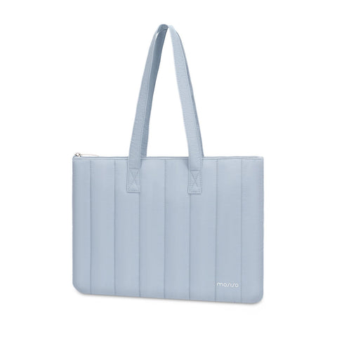MOSISO Laptop Tote Bag, 13-13.3 inch Laptop Bag Compatible with MacBook Pro 14, HP, Dell, Lenovo, Asus Notebook, Vertical Quilted Casual Computer Briefcase for Business Office Work, Baby Blue