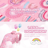MUSEVOS Kids Backpack, Kawaii Printed Girls Bookbags for Preschool, Lightweight School Backpack for Primary and Elementary and Kindergarten, Waterproof Teen Backpacks, Pink/Rainbow