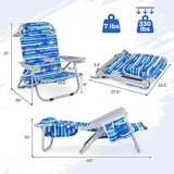 COSTWAY Backpack Beach Chair, Foldable Camping Chair with 5 Adjustable Position, Cup Holder, Storage Pockets, Straps, Towel Rack, Pillow for Patio Outdoor (Blue Stripe,1)