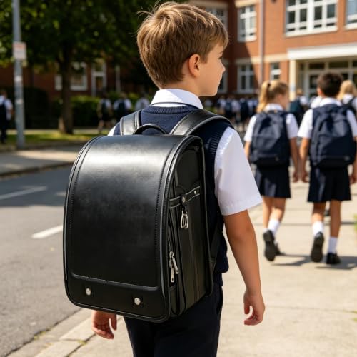 LMRENCE Ransel Randoseru Backpack Japanese School Bag for Girls and Boys Classic Backpack Waterproof PU leather