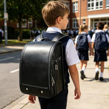 LMRENCE Ransel Randoseru Backpack Japanese School Bag for Girls and Boys Classic Backpack Waterproof PU leather