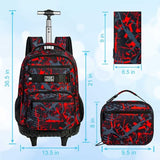 FTJCF 3Pcs Rolling Backpack for Boys, 19 Inche Adults Roller Bag with Wheels, Graffiti Wheeled Bookbag Set for Men(Red)