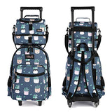 Tilami Rolling Backpack 18 inch Double Handle with Lunch Bag Wheeled Kids Backpack for Girls and Boys, Plants Blue