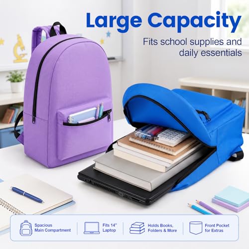 TomeLosise 12 Pack Backpacks Bulk, Wholesale Durable Bookbags in 6 Colors, 17 Inch Large Capacity Backpack for Back to School Supplies