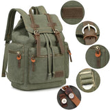 Bluboon Canvas Vintage Backpack Leather Casual Bookbag Men Rucksack (Green)