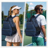 SUIKIHUM Tennis Backpack for 2 Rackets, Waterproof Tennis Bag with Shoe Compartment, Wet/Dry Pocket, Fence Hook, for Tennis, Pickleball, Badminton, Blue