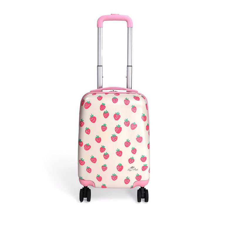 Itzy Ritzy Toddler Suitcase with Adjustable Handle, 360-Degree Spinner Wheels, 2 Interior Compartments and Hard Shell Design – Perfect Kids Luggage with Wheels for Ages 3 and Up (Strawberry)