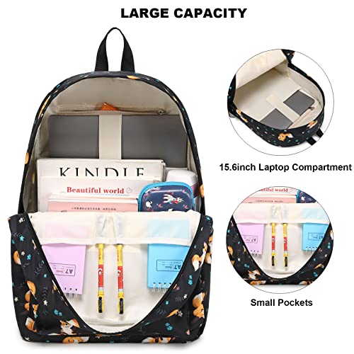 Kouxunt Fox School Backpack for Girls Womens, School Bags Collge Bookbags Laptop Backpacks for Kids Teens Adults