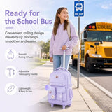 CCJPX Rolling Backpack for Girls Women, 21 inch Roller Wheels School Bookbag, Wheeled Suitcase Backpacks with Lunch Bag for Teen - Purple