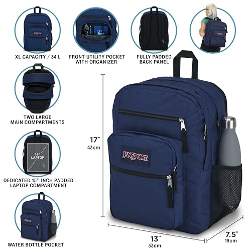 JanSport NCAA Officially Licensed Backpack, Florida State Seminoles, Big Student with Padded 15-Inch Laptop Sleeve, 2 Compartment Computer Bag with Bottle Pocket & Haul Handle, Book Rucksack, Black