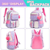 Meetbelify Aesthetic Backpack with Lunch Box for Elementary Students - Cute School Bag for Girls 8-10 - Purple