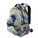 WIHVE School Backpack Great Wave Kanagawa Bookbag Travel