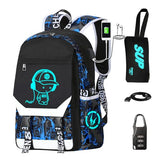 RM Family School Backpack for Boys Print Backpack Teenagers Anime Large School Bag Outdoor Reflective Daypack.Luminous Pattern Travel Laptop Backpack - With Usb Charging Port Headphone port(Blue)