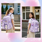 Dafelile Girls Backpack Cute Kawaii Ita Backpacks Aesthetic Bookbag with Furball Pendant Pin Display Insert School Bag for Teen Girls,Corduroy Purple Flower