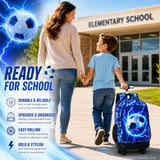 UFNDC 3PCS Rolling Backpack for Boys, Men Lightning Football Backpacks with Wheels，Water-Resistant Travel Roller Wheeled Bookbag
