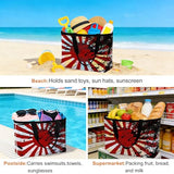 Japanese Chariot Flag Mesh Beach Bag, Red Black Flag Abstract Large Tote Bag for Swim Pool Beach Travel