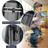 IwaiLoft Ransel Randoseru Backpack with Automatic Satchel for Boys, Japanese School Bag Embroidery PU Bookbag for Men Male (Silver&Black)