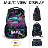 DREAMUGIFT Kids School Backpack, Custom Shark Backpacks, Boys Gift, 17 Inch Personalized Colorful Boys Bookbags for Elementary Kindergarten School Travel Picnic