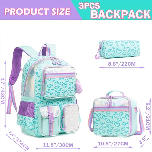 Meetbelify Aesthetic Backpack for Elementary Student with Lunch Box - Cute Bookbag for Girls 8-10